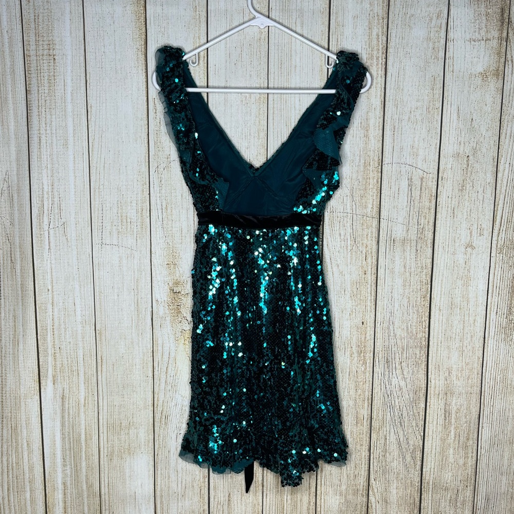 Free People Sequin Siren Mini Dress in Green Spirulina - Picture 3 of 8